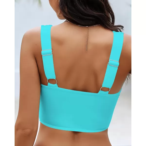 GRAPENT Bikini Tops for Women Cropped Tankini Tops Beach Padded Knot Twist Cut Out Adjustable Tank Swimwear Top OnlyAqua Blue