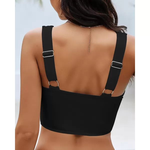 GRAPENT Bikini Tops for Women Cropped Tankini Tops Beach Padded Knot Twist Cut Out Adjustable Tank Swimwear Top OnlyBlack