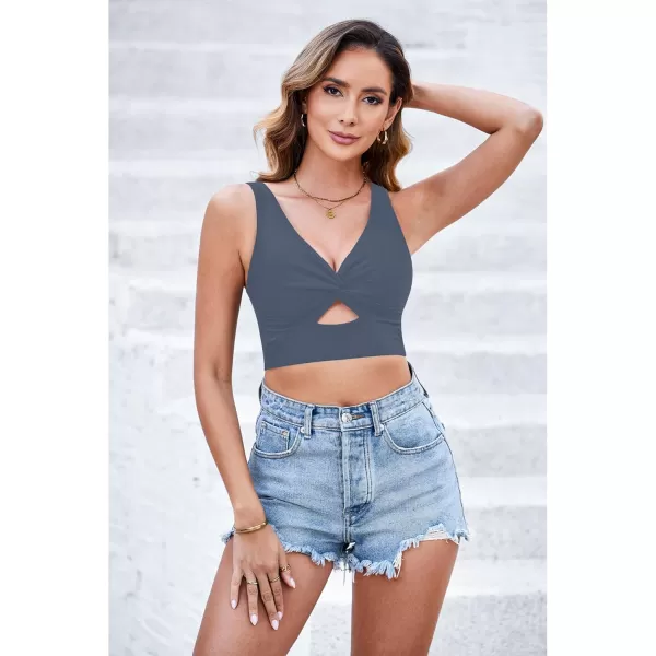 GRAPENT Bikini Tops for Women Cropped Tankini Tops Beach Padded Knot Twist Cut Out Adjustable Tank Swimwear Top OnlyDark Gray