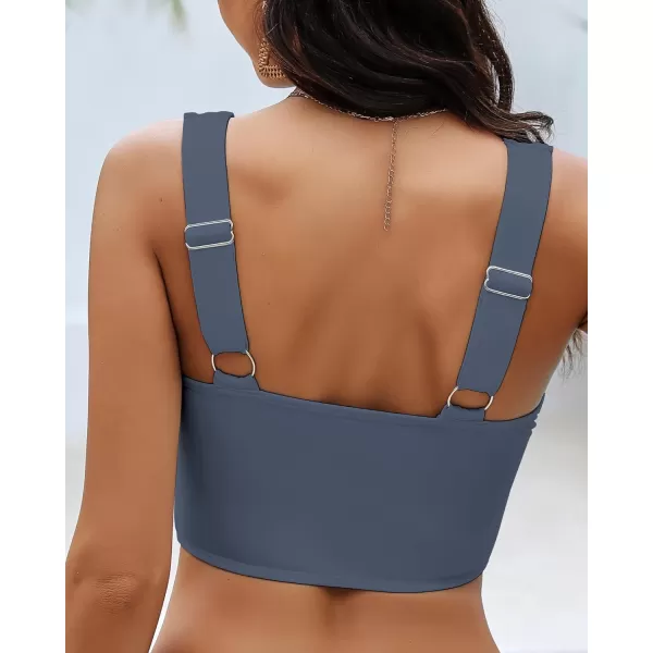 GRAPENT Bikini Tops for Women Cropped Tankini Tops Beach Padded Knot Twist Cut Out Adjustable Tank Swimwear Top OnlyDark Gray
