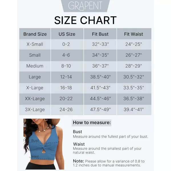 GRAPENT Bikini Tops for Women Cropped Tankini Tops Beach Padded Knot Twist Cut Out Adjustable Tank Swimwear Top OnlyGray Blue
