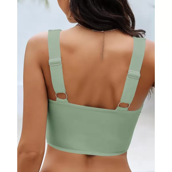 GRAPENT Bikini Tops for Women Cropped Tankini Tops Beach Padded Knot Twist Cut Out Adjustable Tank Swimwear Top OnlyIceberg Green
