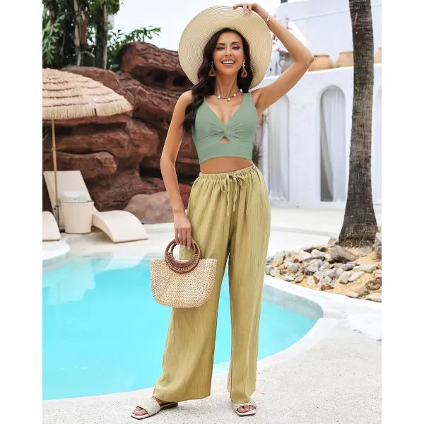 GRAPENT Bikini Tops for Women Cropped Tankini Tops Beach Padded Knot Twist Cut Out Adjustable Tank Swimwear Top OnlyIceberg Green