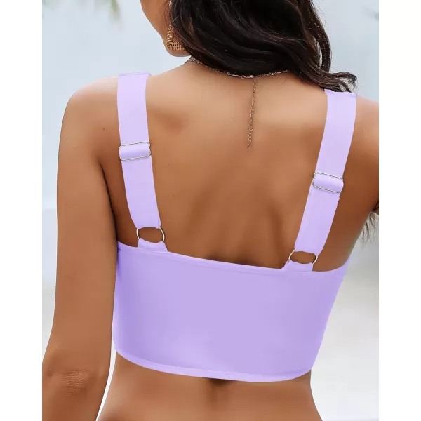 GRAPENT Bikini Tops for Women Cropped Tankini Tops Beach Padded Knot Twist Cut Out Adjustable Tank Swimwear Top OnlyLavender