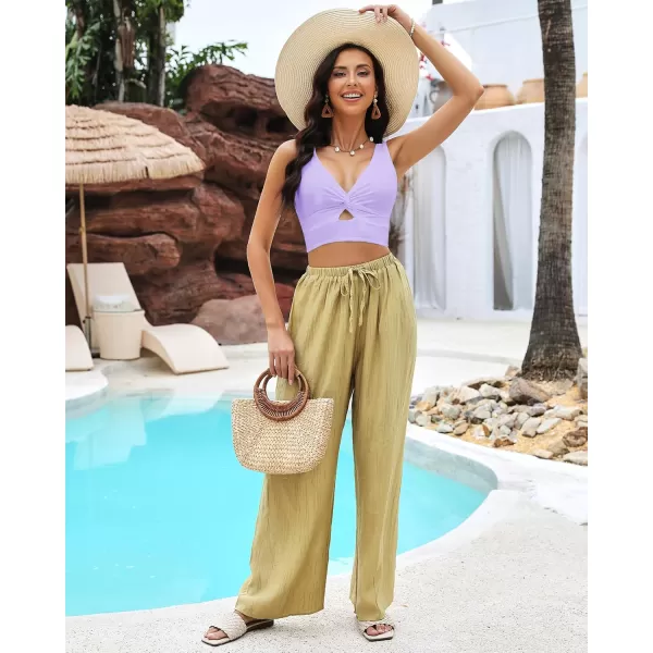 GRAPENT Bikini Tops for Women Cropped Tankini Tops Beach Padded Knot Twist Cut Out Adjustable Tank Swimwear Top OnlyLavender