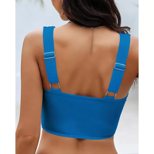 GRAPENT Bikini Tops for Women Cropped Tankini Tops Beach Padded Knot Twist Cut Out Adjustable Tank Swimwear Top OnlyMykonos Blue