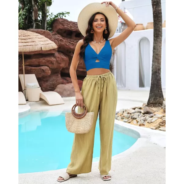 GRAPENT Bikini Tops for Women Cropped Tankini Tops Beach Padded Knot Twist Cut Out Adjustable Tank Swimwear Top OnlyMykonos Blue