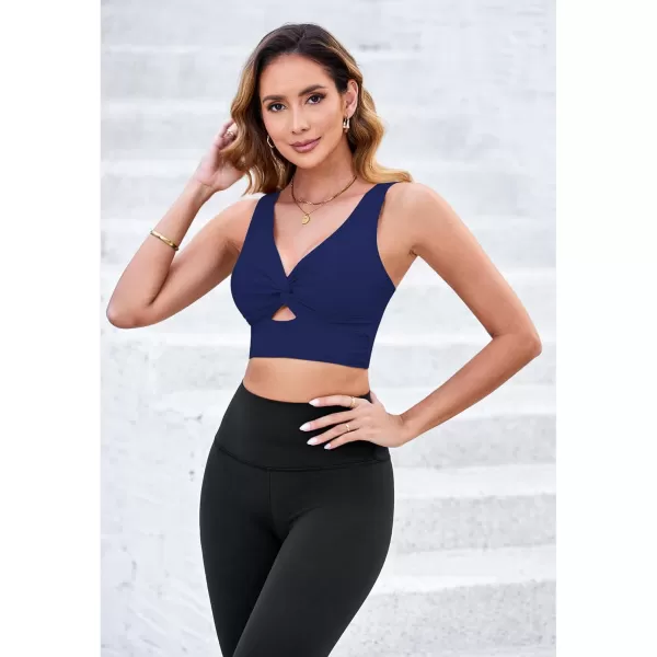GRAPENT Bikini Tops for Women Cropped Tankini Tops Beach Padded Knot Twist Cut Out Adjustable Tank Swimwear Top OnlyNavy Blue
