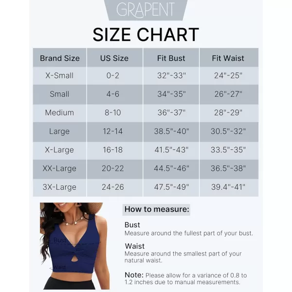 GRAPENT Bikini Tops for Women Cropped Tankini Tops Beach Padded Knot Twist Cut Out Adjustable Tank Swimwear Top OnlyNavy Blue