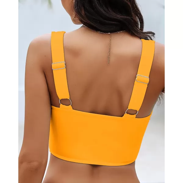 GRAPENT Bikini Tops for Women Cropped Tankini Tops Beach Padded Knot Twist Cut Out Adjustable Tank Swimwear Top OnlyRadiant Yellow