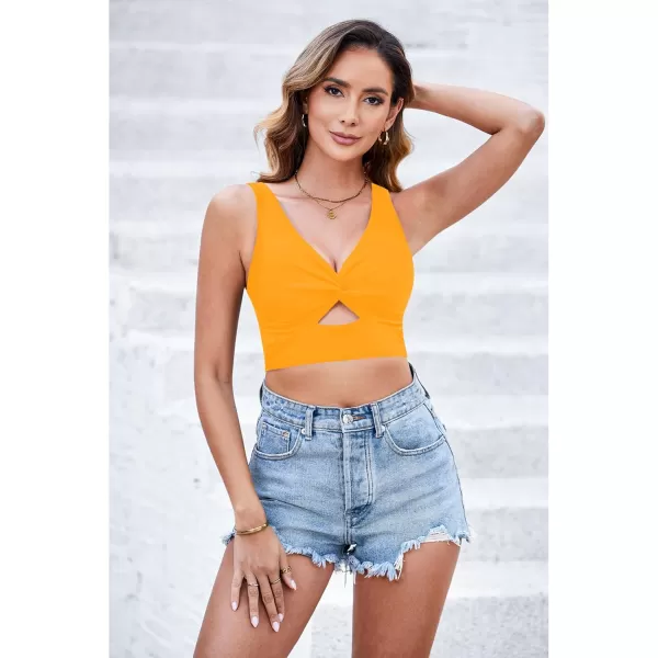 GRAPENT Bikini Tops for Women Cropped Tankini Tops Beach Padded Knot Twist Cut Out Adjustable Tank Swimwear Top OnlyRadiant Yellow