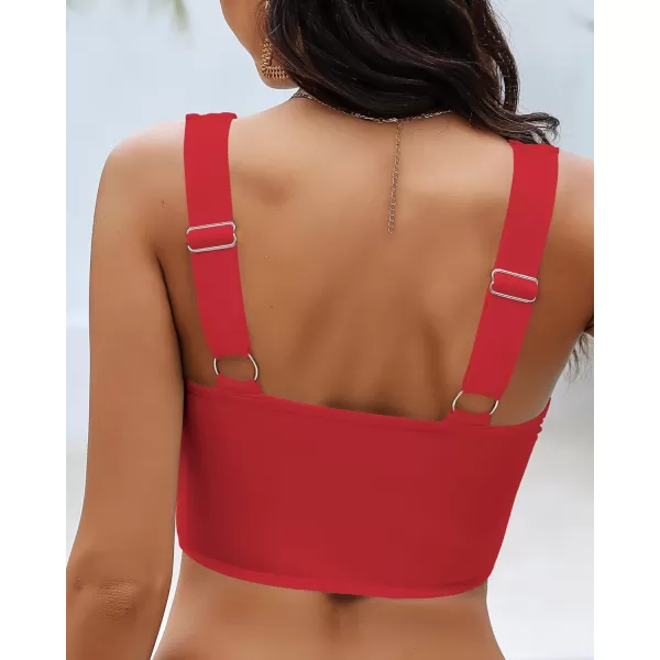 GRAPENT Bikini Tops for Women Cropped Tankini Tops Beach Padded Knot Twist Cut Out Adjustable Tank Swimwear Top OnlyRed