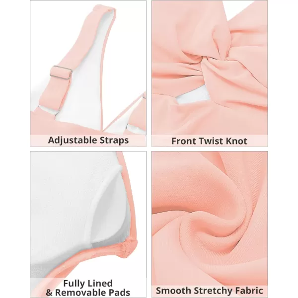 GRAPENT Bikini Tops for Women Cropped Tankini Tops Beach Padded Knot Twist Cut Out Adjustable Tank Swimwear Top OnlySeashell Pink