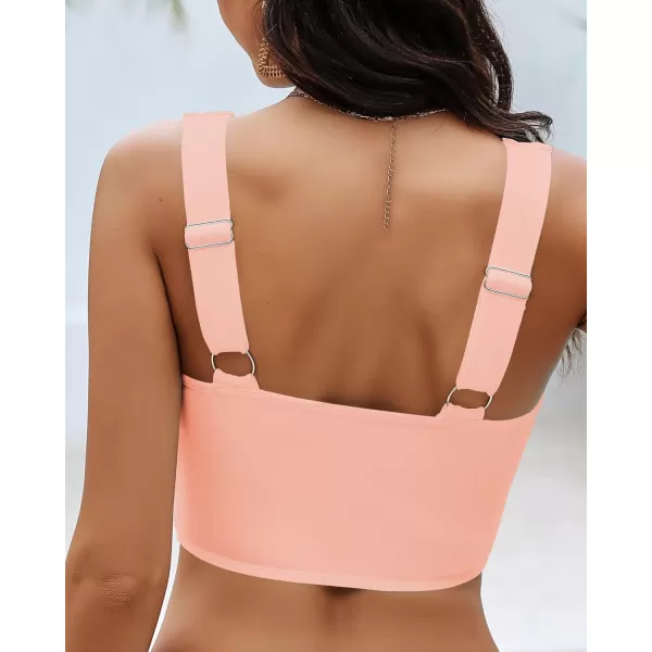 GRAPENT Bikini Tops for Women Cropped Tankini Tops Beach Padded Knot Twist Cut Out Adjustable Tank Swimwear Top OnlySeashell Pink