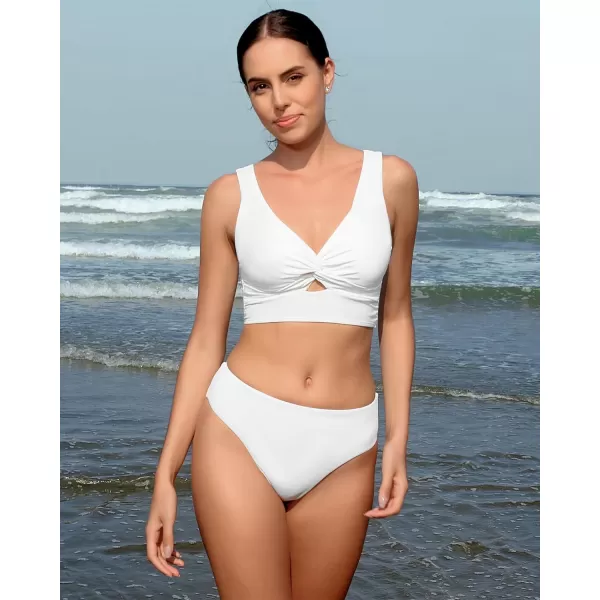 GRAPENT Bikini Tops for Women Cropped Tankini Tops Beach Padded Knot Twist Cut Out Adjustable Tank Swimwear Top OnlyWhite