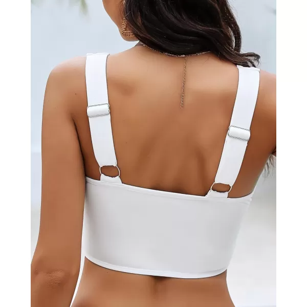 GRAPENT Bikini Tops for Women Cropped Tankini Tops Beach Padded Knot Twist Cut Out Adjustable Tank Swimwear Top OnlyWhite
