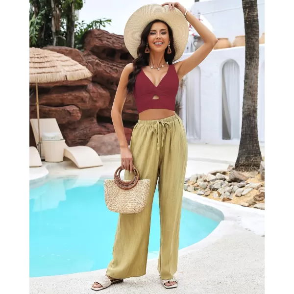 GRAPENT Bikini Tops for Women Cropped Tankini Tops Beach Padded Knot Twist Cut Out Adjustable Tank Swimwear Top OnlyWine Red