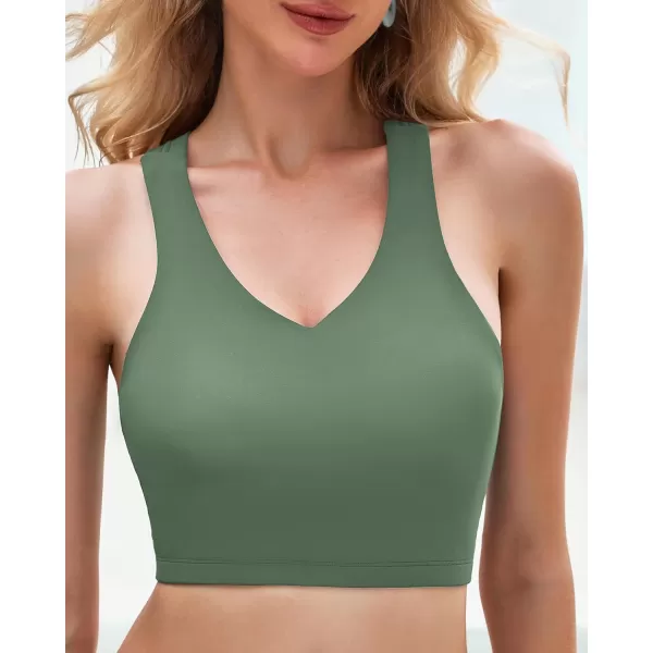 GRAPENT Bikini Tops for Women Cropped Tankini Tops Beach Padded Modest Adjustable Sporty Swimsuit Tank Swimwear Top OnlyArmy Green