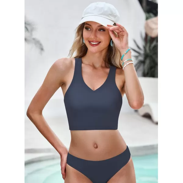 GRAPENT Bikini Tops for Women Cropped Tankini Tops Beach Padded Modest Adjustable Sporty Swimsuit Tank Swimwear Top OnlyDark Gray