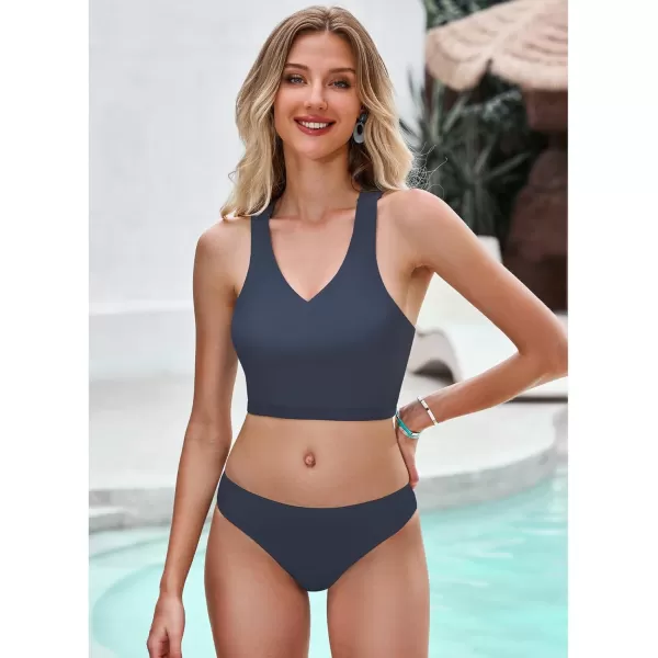 GRAPENT Bikini Tops for Women Cropped Tankini Tops Beach Padded Modest Adjustable Sporty Swimsuit Tank Swimwear Top OnlyDark Gray
