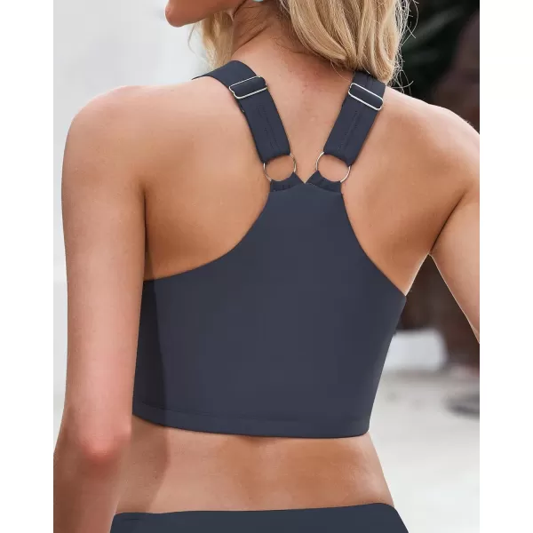GRAPENT Bikini Tops for Women Cropped Tankini Tops Beach Padded Modest Adjustable Sporty Swimsuit Tank Swimwear Top OnlyDark Gray