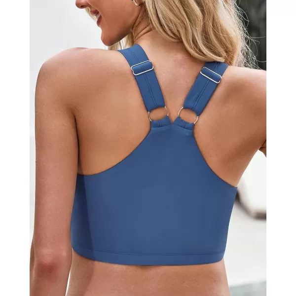 GRAPENT Bikini Tops for Women Cropped Tankini Tops Beach Padded Modest Adjustable Sporty Swimsuit Tank Swimwear Top OnlyGray Blue