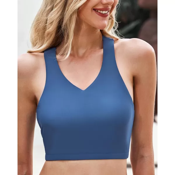 GRAPENT Bikini Tops for Women Cropped Tankini Tops Beach Padded Modest Adjustable Sporty Swimsuit Tank Swimwear Top OnlyGray Blue