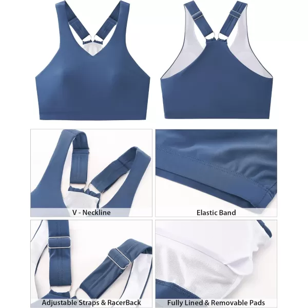 GRAPENT Bikini Tops for Women Cropped Tankini Tops Beach Padded Modest Adjustable Sporty Swimsuit Tank Swimwear Top OnlyGray Blue