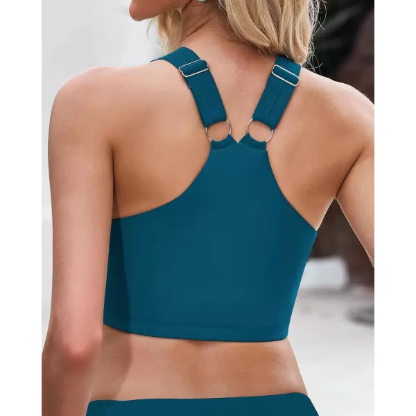 GRAPENT Bikini Tops for Women Cropped Tankini Tops Beach Padded Modest Adjustable Sporty Swimsuit Tank Swimwear Top OnlyLake Blue