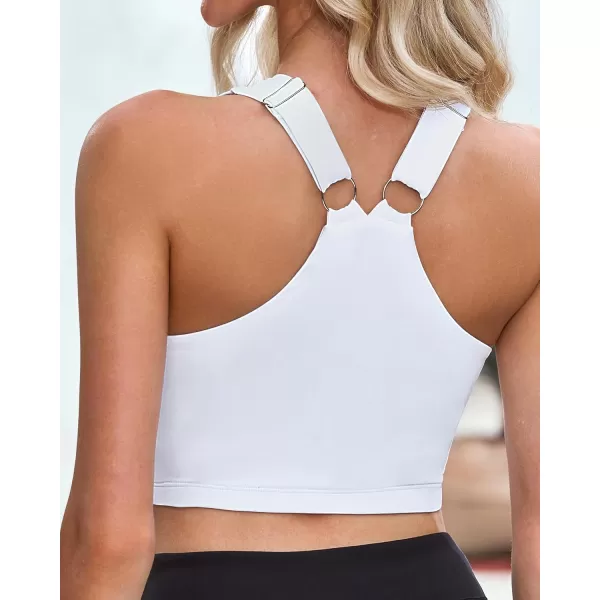 GRAPENT Bikini Tops for Women Cropped Tankini Tops Beach Padded Modest Adjustable Sporty Swimsuit Tank Swimwear Top OnlyWhite