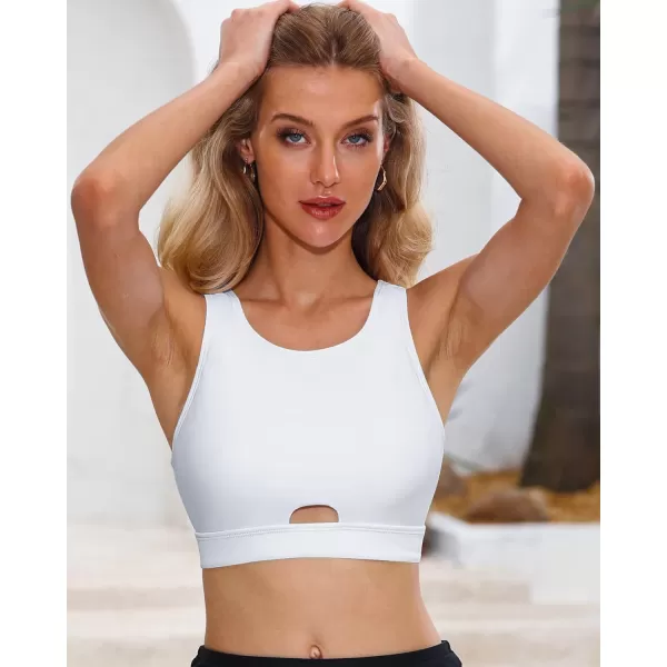 GRAPENT Bikini Tops for Women Cut Out Cropped Tankini Tops Beach High Neck Color Block Padded Swimwear Swim Tops OnlyWhite