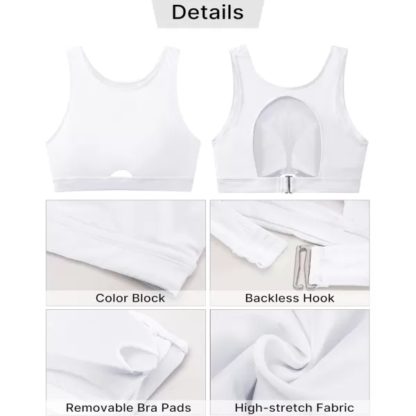 GRAPENT Bikini Tops for Women Cut Out Cropped Tankini Tops Beach High Neck Color Block Padded Swimwear Swim Tops OnlyWhite