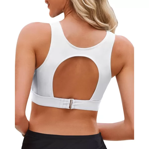 GRAPENT Bikini Tops for Women Cut Out Cropped Tankini Tops Beach High Neck Color Block Padded Swimwear Swim Tops OnlyWhite