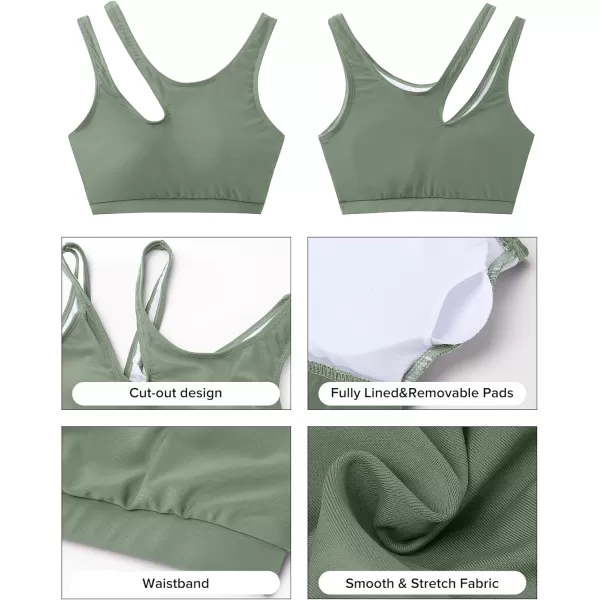 GRAPENT Bikini Tops for Women Cutout Cropped Sporty Tankini Tops Beach Vacation Bathing Suit Padded Swimwear Top OnlyArmy Green