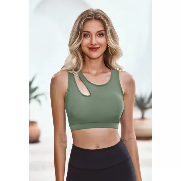 GRAPENT Bikini Tops for Women Cutout Cropped Sporty Tankini Tops Beach Vacation Bathing Suit Padded Swimwear Top OnlyArmy Green