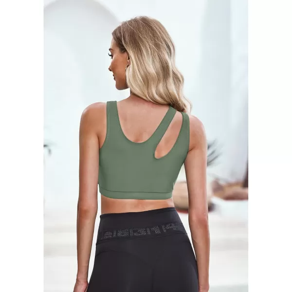 GRAPENT Bikini Tops for Women Cutout Cropped Sporty Tankini Tops Beach Vacation Bathing Suit Padded Swimwear Top OnlyArmy Green