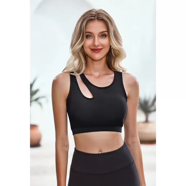 GRAPENT Bikini Tops for Women Cutout Cropped Sporty Tankini Tops Beach Vacation Bathing Suit Padded Swimwear Top OnlyBlack