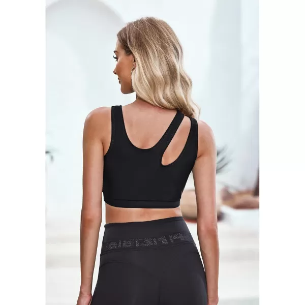 GRAPENT Bikini Tops for Women Cutout Cropped Sporty Tankini Tops Beach Vacation Bathing Suit Padded Swimwear Top OnlyBlack