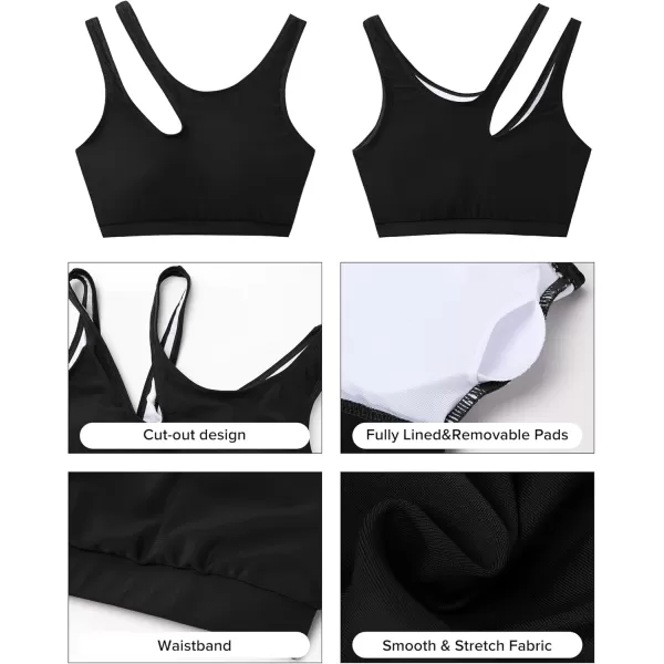 GRAPENT Bikini Tops for Women Cutout Cropped Sporty Tankini Tops Beach Vacation Bathing Suit Padded Swimwear Top OnlyBlack