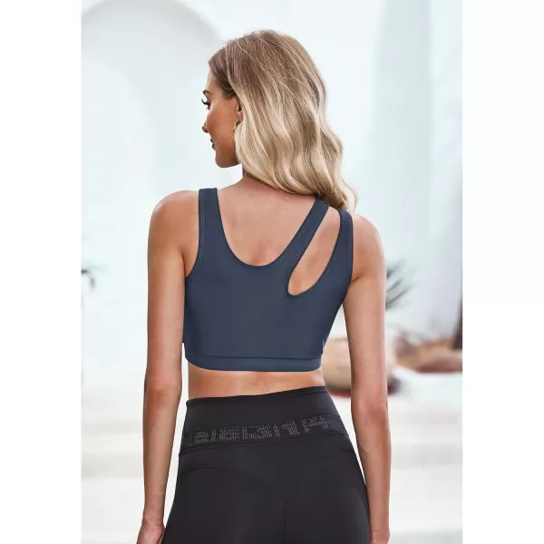 GRAPENT Bikini Tops for Women Cutout Cropped Sporty Tankini Tops Beach Vacation Bathing Suit Padded Swimwear Top OnlyDark Gray