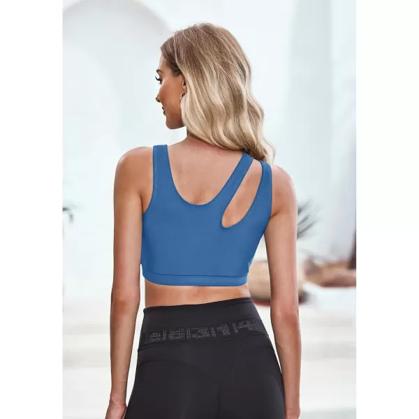 GRAPENT Bikini Tops for Women Cutout Cropped Sporty Tankini Tops Beach Vacation Bathing Suit Padded Swimwear Top OnlyMykonos Blue