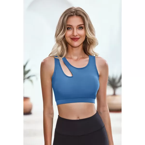 GRAPENT Bikini Tops for Women Cutout Cropped Sporty Tankini Tops Beach Vacation Bathing Suit Padded Swimwear Top OnlyMykonos Blue
