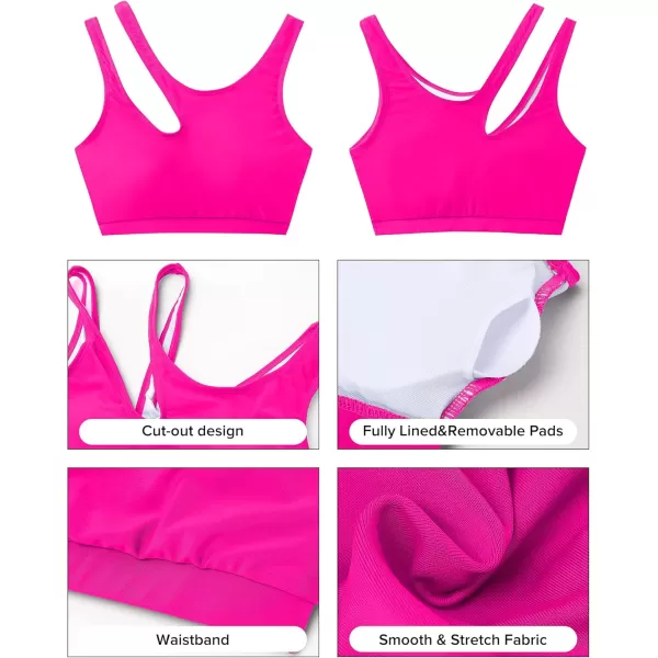 GRAPENT Bikini Tops for Women Cutout Cropped Sporty Tankini Tops Beach Vacation Bathing Suit Padded Swimwear Top OnlyNeon Pink
