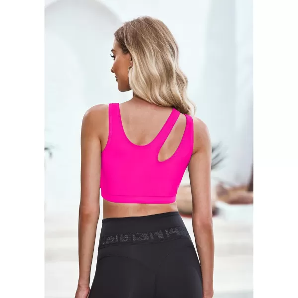GRAPENT Bikini Tops for Women Cutout Cropped Sporty Tankini Tops Beach Vacation Bathing Suit Padded Swimwear Top OnlyNeon Pink