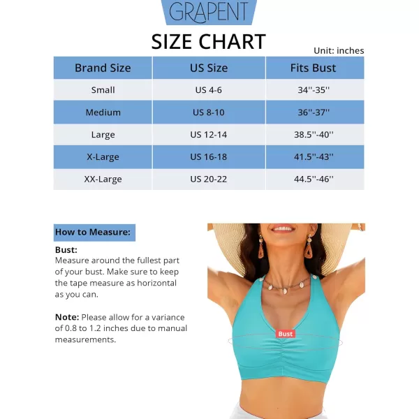 GRAPENT Bikini Tops for Women Ruched Cropped Tankini Tops Beach Adjustable Straps Bathing Suit Padded Swimwear Top OnlyAqua Blue