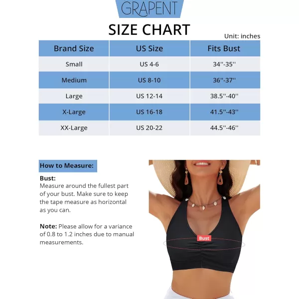 GRAPENT Bikini Tops for Women Ruched Cropped Tankini Tops Beach Adjustable Straps Bathing Suit Padded Swimwear Top OnlyBlack