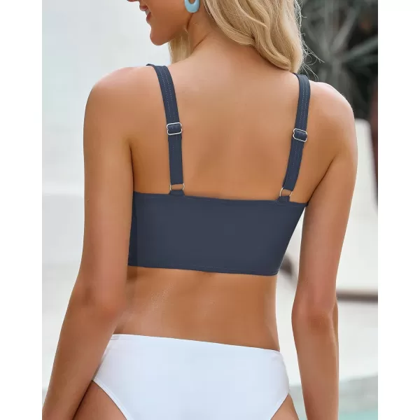 GRAPENT Bikini Tops for Women Ruched Cropped Tankini Tops Beach Adjustable Straps Bathing Suit Padded Swimwear Top OnlyDark Gray