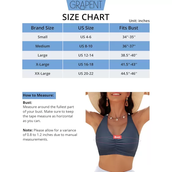 GRAPENT Bikini Tops for Women Ruched Cropped Tankini Tops Beach Adjustable Straps Bathing Suit Padded Swimwear Top OnlyDark Gray