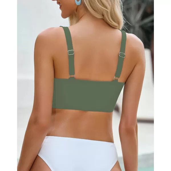 GRAPENT Bikini Tops for Women Ruched Cropped Tankini Tops Beach Adjustable Straps Bathing Suit Padded Swimwear Top OnlyIceberg Green