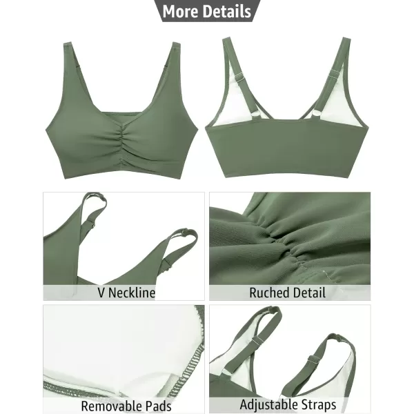 GRAPENT Bikini Tops for Women Ruched Cropped Tankini Tops Beach Adjustable Straps Bathing Suit Padded Swimwear Top OnlyIceberg Green
